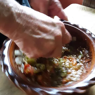 Salsa made traditionally in a mortar!