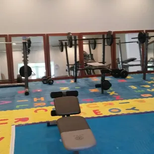 Benches, Squat Rack, Plates, Dumbells.