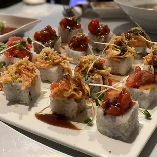 Volcano roll and spicy crazy tuna roll