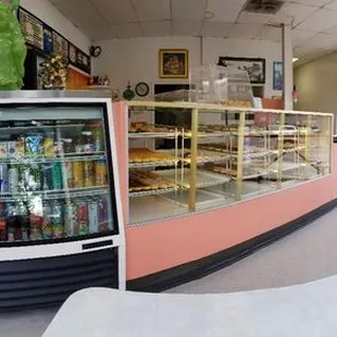the inside of a donut shop