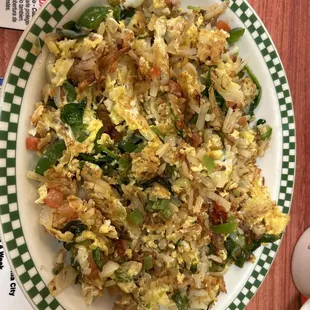 Hobo eggs W/spinach,jalapeno, and tomato.