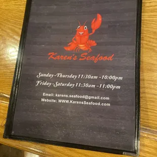 a menu on a table
