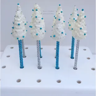 White christmas tree cake pops on bling cake pop sticks