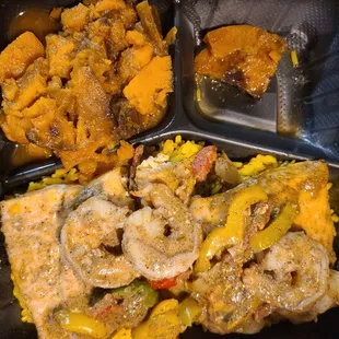 Generally when you have salmon and shrimp the shrimp and salmon are small, but not this. Delicious!