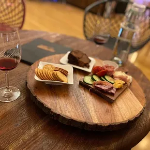 Chocolate pound cake and salami charcuterie board