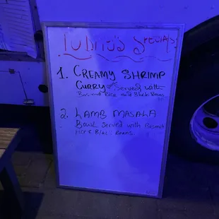 a menu for the food truck