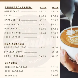 the menu for the drink menu