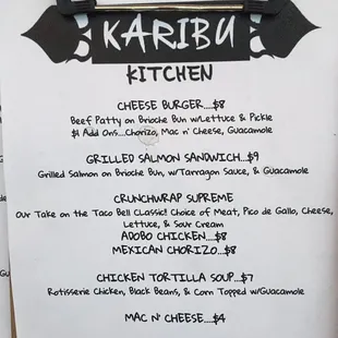 the menu for the restaurant