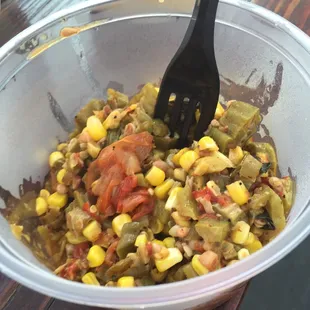 Grilled veggies...okra corn and tomatoes