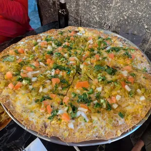 Cheese crisp with green chiles and salsa