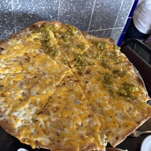 Cheese crisp half green chiles