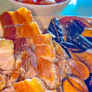 Crispy Binagoongan: Crispy pork side served with eggplant, tomatoes, and onions sautéed in bagoong (that I asked for on the side)