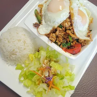 Basil Chicken Lunch Special! I added eggs as an extra!