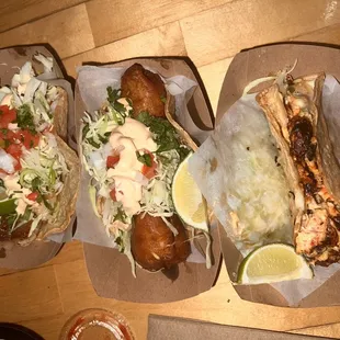 Lobster Taco, Fish Taco (Baja and grilled)