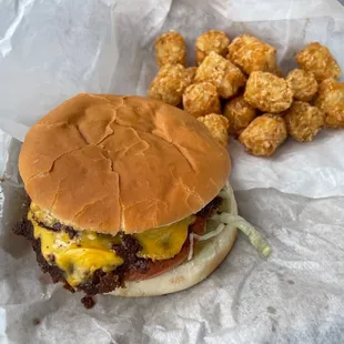 Double Cheeseburger with Tater Tots