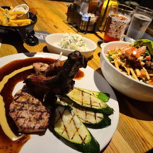 Porkchops, chop chop salad, double truffle fries