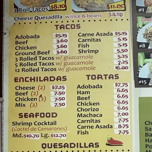 Tacos, tortas, enchiladas, and quesadillas