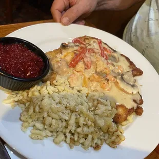 (Pork) Schnitzel Von Meer with spetzle and red cabbage.