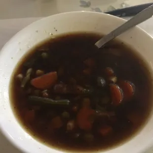 Beef vegetable soup included with the prime rib special