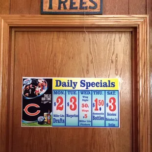 Men's room plus some daily specials.