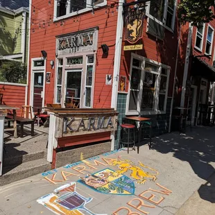 a chalk drawing on the sidewalk