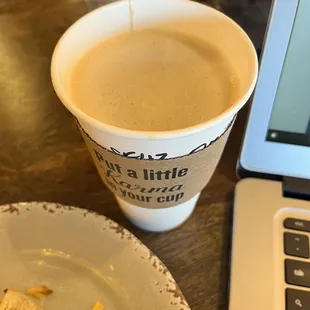 Oatmilk latte with sugar free hazelnut syrup