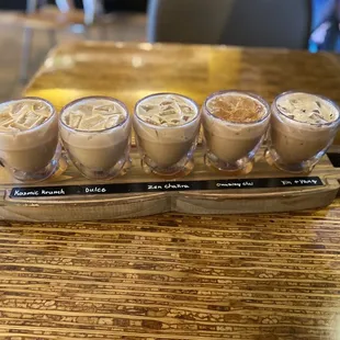 An iced coffee flight