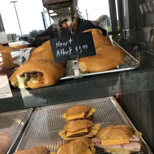 a display of sandwiches