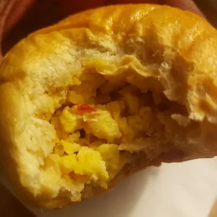 Great tasting kolache with eggs, cheese, and potato.