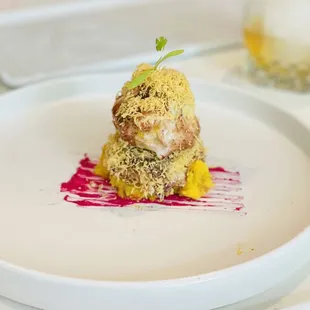 Tamarind Potato Sphere (V) - traditionally called Golgappa in Indian restaurants. This was delicious.