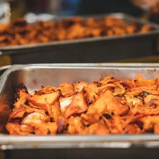 trays of food being prepared