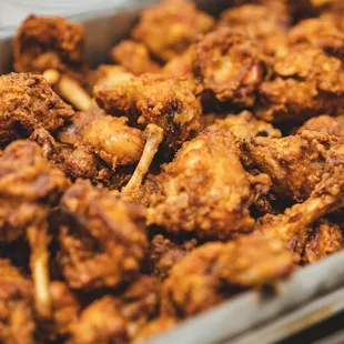 a tray of fried chicken