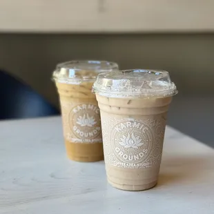Chai Latte on the right and Pistachio Latte in the back