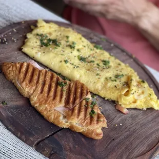 Omelet and ham and cheese croissant