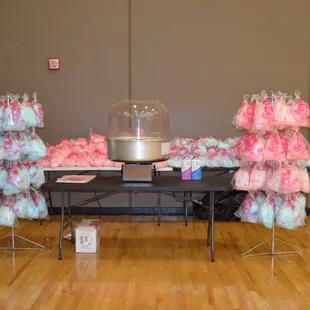 Cotton candy machine rental 75 a day or 50 with rental of a Inflateable. Comes with one box of sugar (makes 30bags)