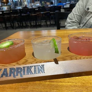 Margarita flight, un poco loco(not spicy at all), watermelon and blood orange.