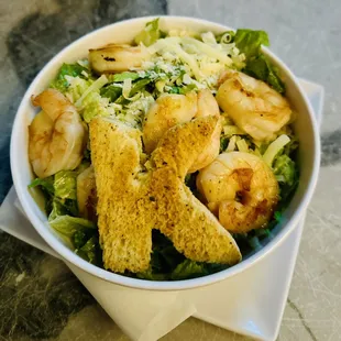 The House Caesar with giant shrimp.