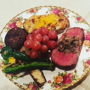 Smoked filet mignon stuffed with a mushroom duxelle