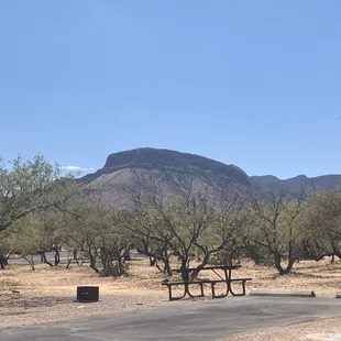 A campsite and mountain view
