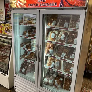 a display of meat products