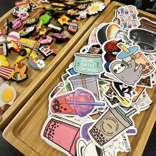 a tray full of stickers