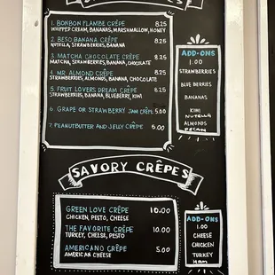 a menu on a chalkboard