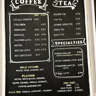a menu for a coffee shop