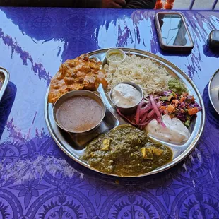Chicken Tikka and Saag paneer w yogurt rice and beans... this was amazing, gluten free too!!