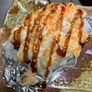 a close up of a piece of food