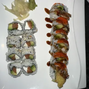 Philadelphia roll (left) Shrimp crunch roll (right)