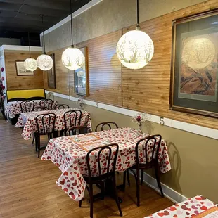 tables and chairs in a restaurant