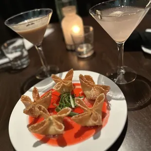 Expresso martini, Lychee martini, crab Rangoons