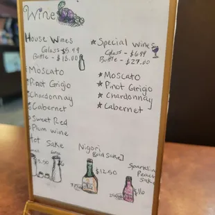 Hand drawn drink menu. Great job!