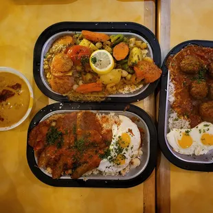 Split pea soup, seafood tangine, kefta tangine, merguez tangine - IG @bougiefoodieboi
